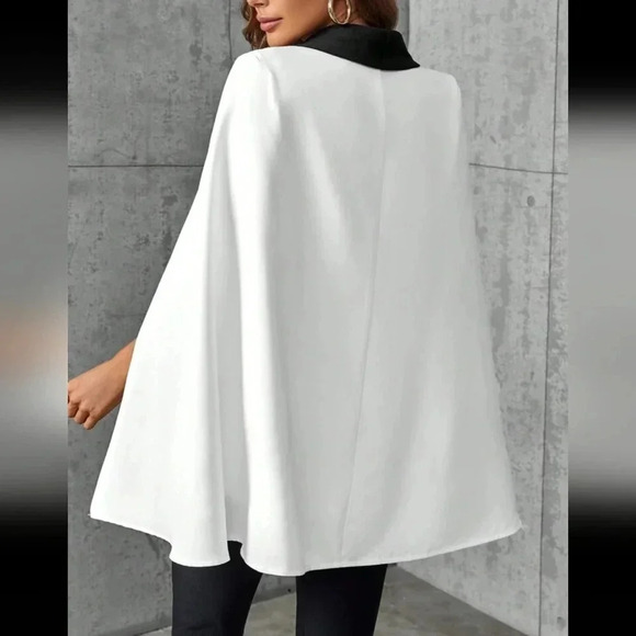 Contrast Collar Cloak Sleeve Blazer - Picture 4 of 6
